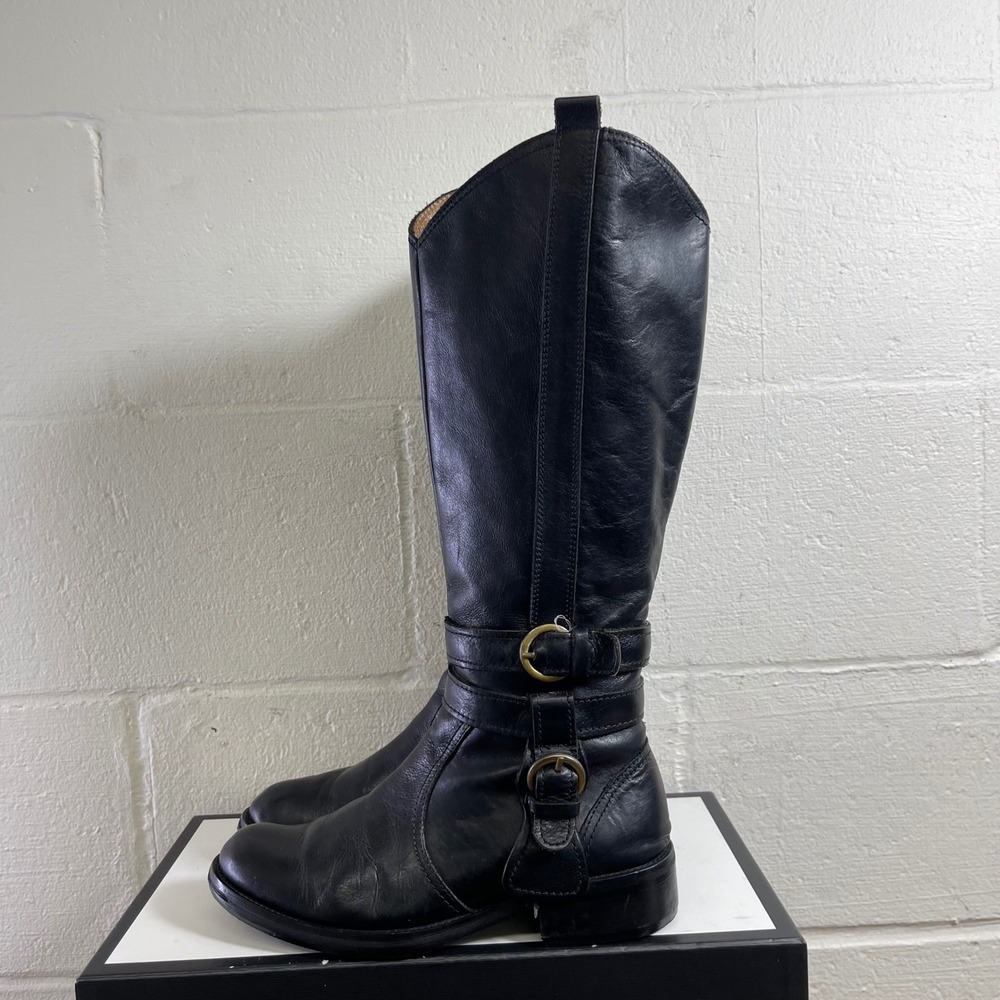Miz Mooz Charlize Black Leather Tall Knee High Riding Boots Buckle Women's 6 US - Picture 4 of 13